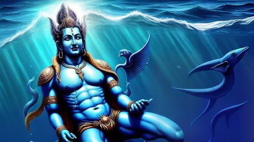 lord Vishnu in deep blue ocean