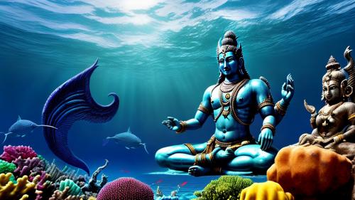 lord Vishnu in deep blue ocean