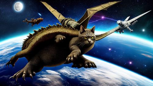 DADRK, space, cat hugs a dragon