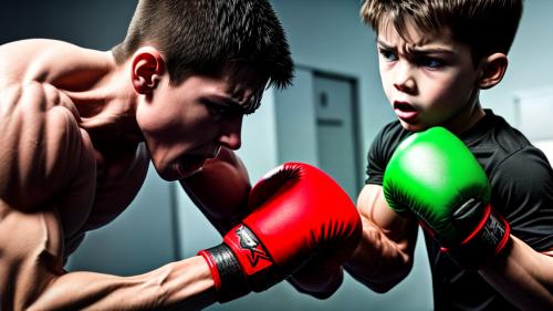 muscular boy fighting with fists