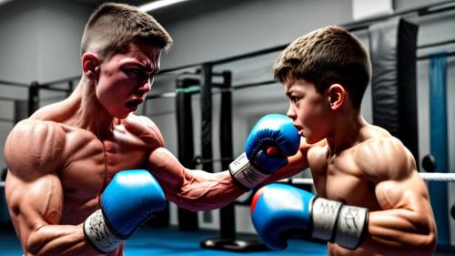 muscular boy fighting with fists