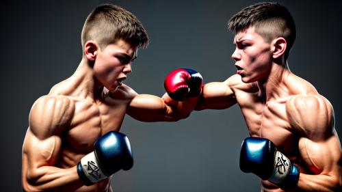 muscular boy fighting with fists