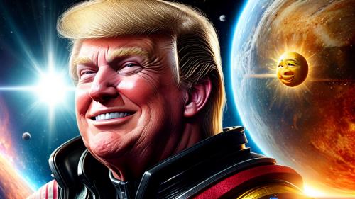 Hyper real 4k Trump as a smiling sun in space