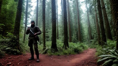 guy with weapon in the forest