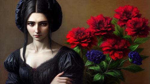 woman with dark flowers