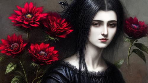 woman with dark flowers