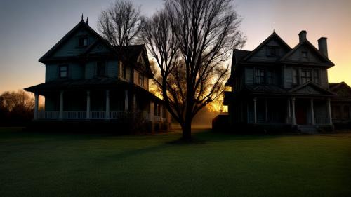 2 shadows in front of a horror house