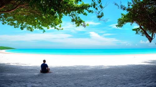 A white beach with one man on it