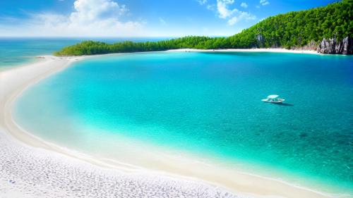 A white beach with one man on it