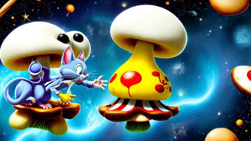 Tom and Jerry hallucination on mushrooms in space abstract