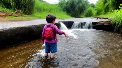 a picture of child near water