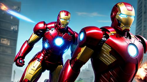 create an iron man style character in a completely realistic scenario where he is facing an enemy