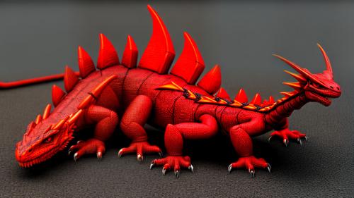 Mechanical Dragon Lizard, Fiery, Red Contrast, Meshed, HD