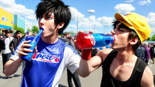 Anime guy drinking a pepsi