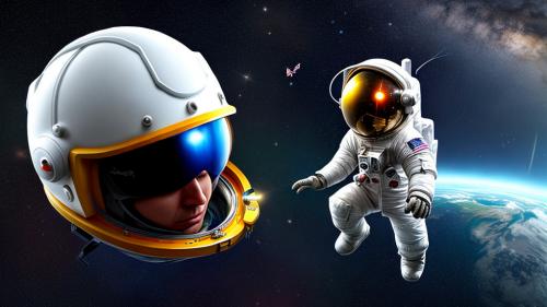 An astronaut with a butterfly in his helmet