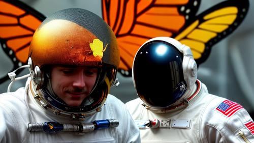 An astronaut with a butterfly in his helmet