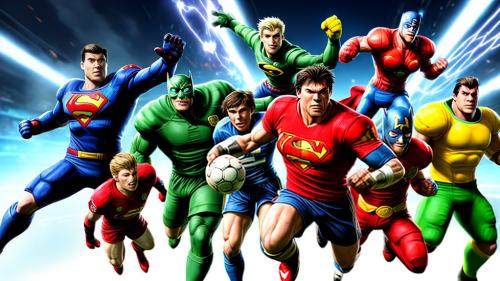 I would like a working image with an action into it make it have super heroes football stars and cartoon characters