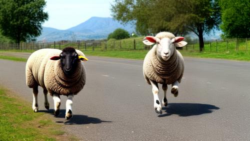 A sheep wearing a T-shirt is happy and running