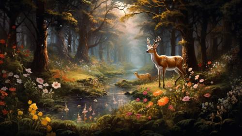 Forest with animals and flowers