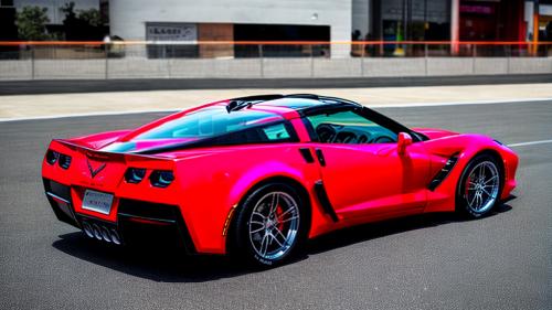 un Corvette C2 con estilo neón y una vista frontal diagonal en una ciudad