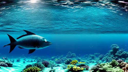 Beautiful animals in the Deep sea with Swimming goggles in a panorama