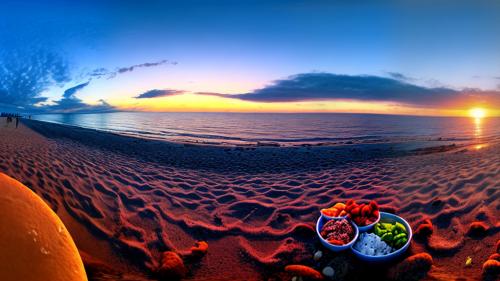 Cookies on the beach enjoying the sunset as a panorama