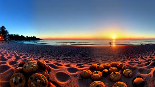 Cookies on the beach enjoying the sunset as a panorama