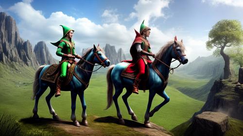 elves sit on flying horses and circle the earth