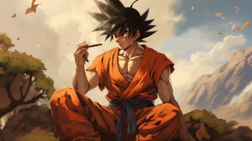 Son Goku smoking a joint