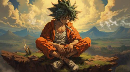 Son Goku smoking a joint