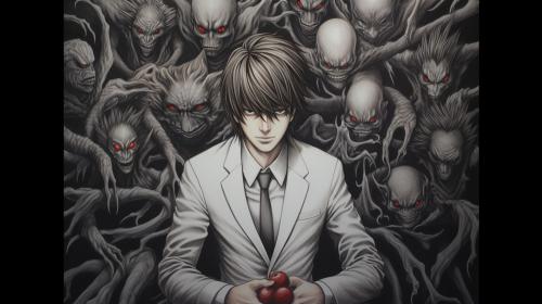 Light Yagami drawing the kukux clan on his death note