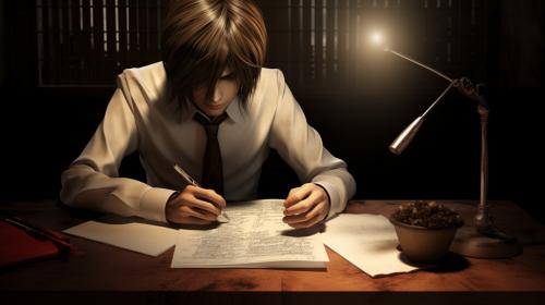 Light Yagami drawing the kukux clan on his death note