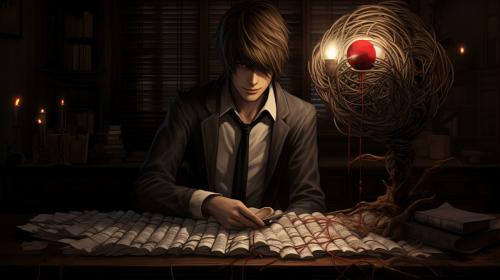 Light Yagami drawing the kukux clan on his death note