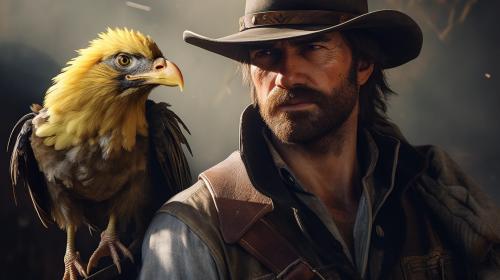 Arthur morgan with a chocobo