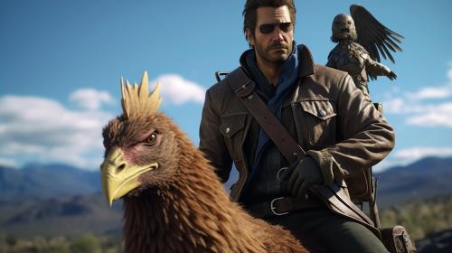 Arthur morgan riding a chocobo