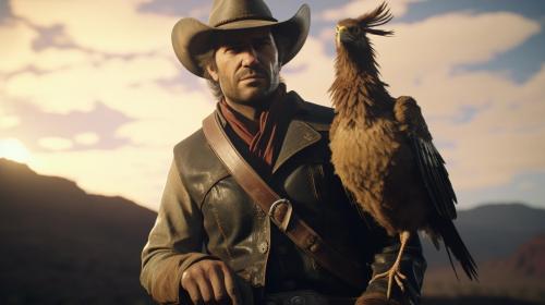 Arthur morgan riding a chocobo