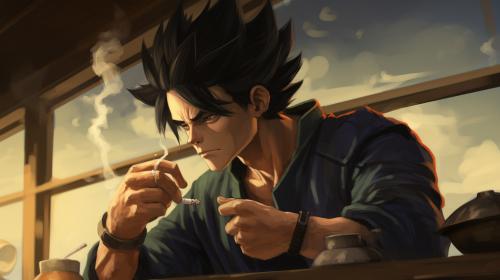 Son Goku smoking a joint with Vegeta