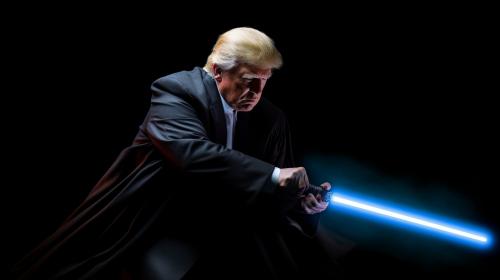 Donald trump as a jedi fighting joe biden a sith