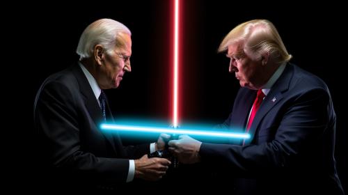 A lightsaber dual between donald trump and joe biden