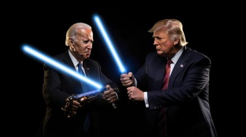 A lightsaber dual between donald trump and joe biden