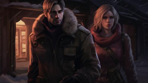 Leon and Ashley from resident evil 4 in a dark village