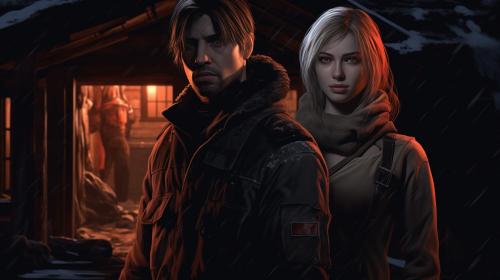 Leon and Ashley from resident evil 4 in a dark village