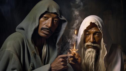 2pac and snoopdog smoking together with gandalf