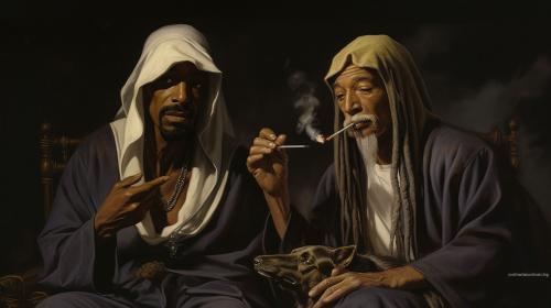 2pac and snoopdog smoking together with gandalf