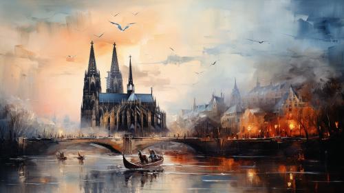 Cologne Cathedral, Horses, Zepplin, Magic, River, Birds