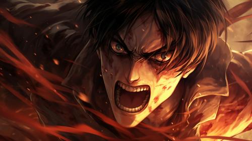 angry Eren Yeagar attack titan anime rumbling attack on titan