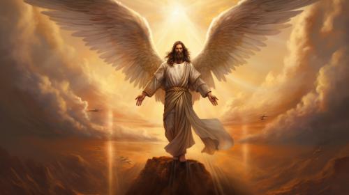 Jesus victory heavens angel rapture sky masculine wings jesus goldenroad