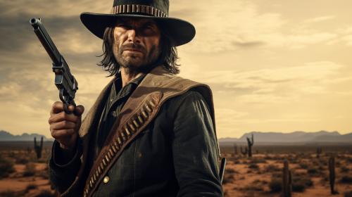 john marston from red dead redemption holding a glock