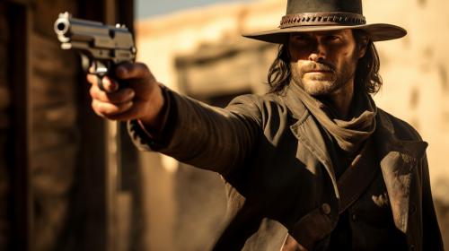 john marston from red dead redemption holding a glock