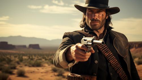 john marston from red dead redemption holding a glock